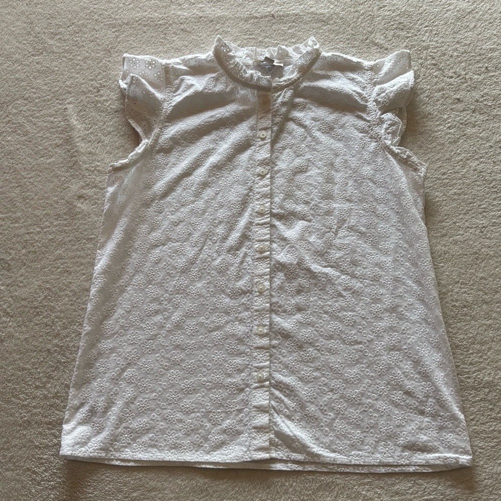 Loft women white daisy embroidered  blouse SZ S cotton dainty ethereal romantic